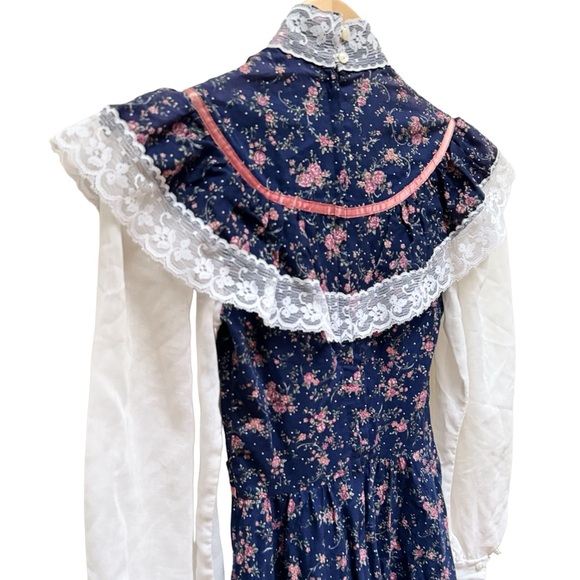 Vintage '70s Jessica McClintock Gunne Sax Navy/Pink Flower Dress - Picture 12 of 16